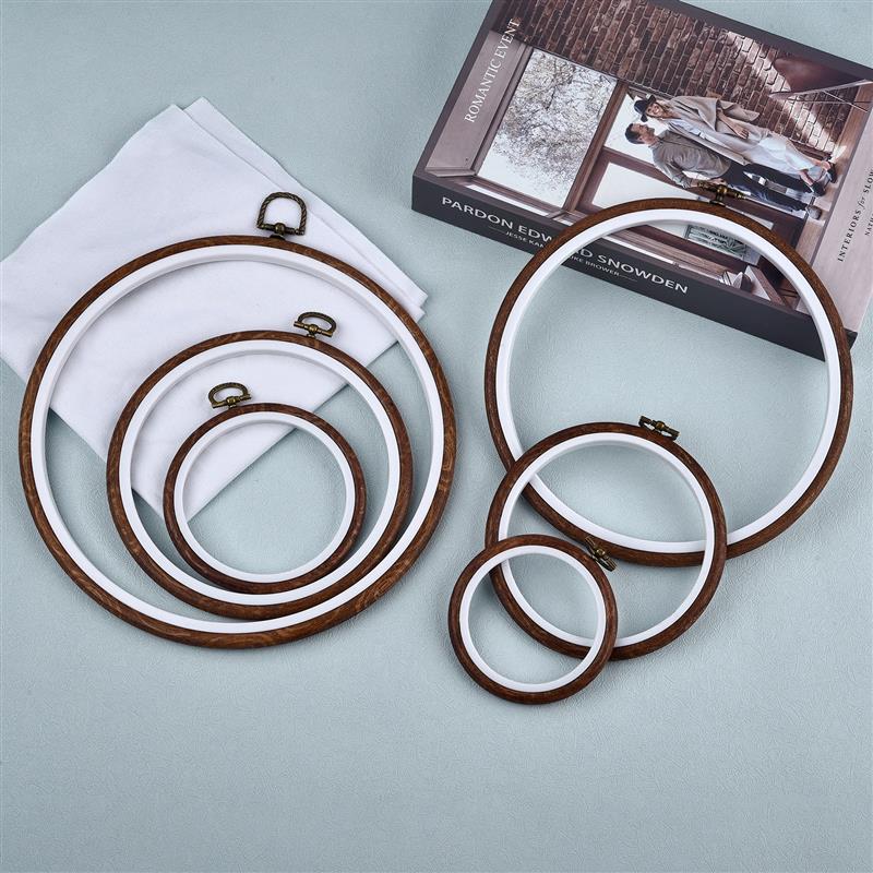 Wood Ring Blank - Set Bingkai Lingkaran Bordir Warna Kayu