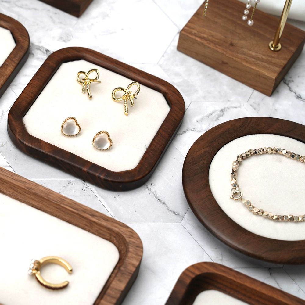 Wood Ring Blank - Nampan Kayu Geometris Sederhana, Kotak Anting