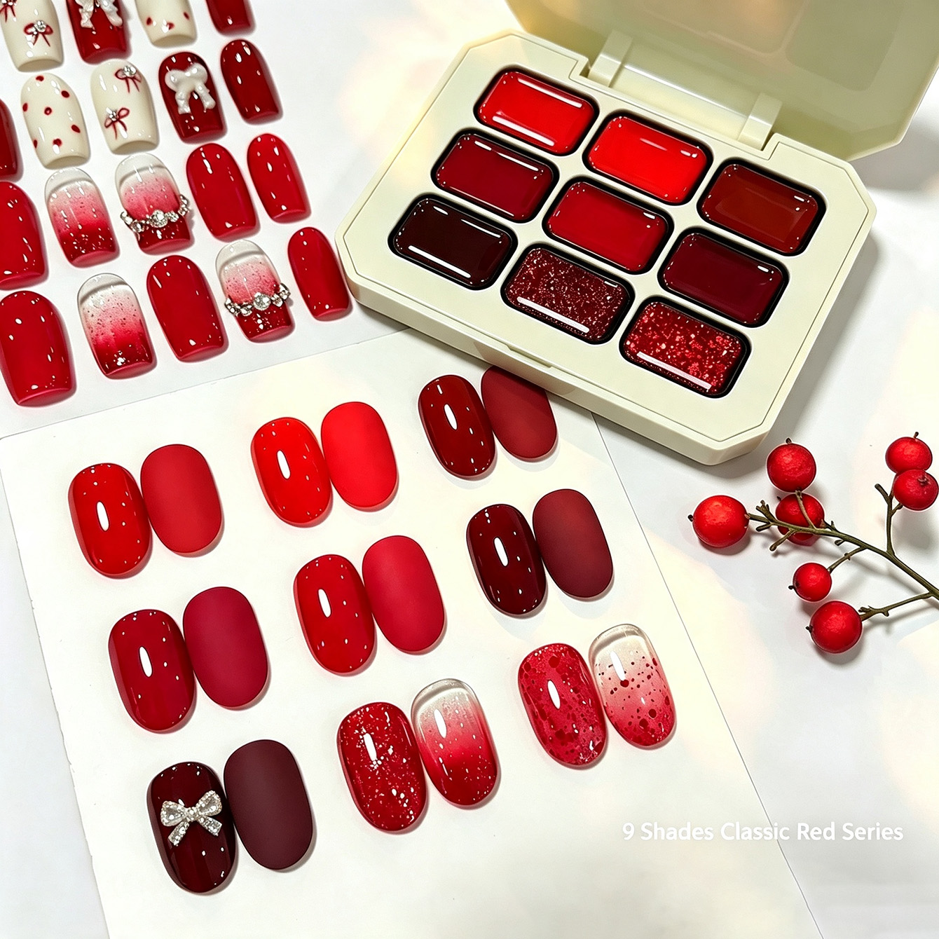 9 Warna Gel Kuku Merah Klasik  - Resin Glitter Pack ulasan dan harga