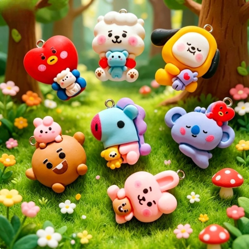 7pcs BT21 Resin Kartun Charm A - Resin Craft Material ulasan dan harga